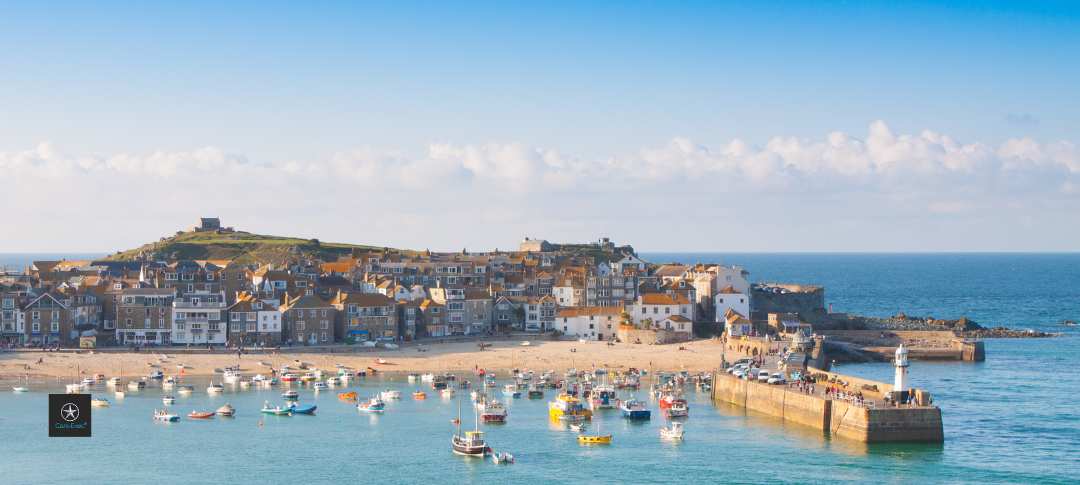 View from harbour to St Ives in Cornwall